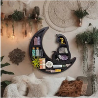 1pc Cat On The Moon Floating Wall Shelf Crystal Shelf Display Black Crystals Stone Essential Oil Small Plant Art Home Decoration
