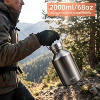 2000ML Outdoor Cycling Water Bottle, Single Wall Stainless Steel Flask, Travel & Hiking Portable Kettle Sports Camping Drinkware