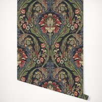Morrissey victorian Wall Stickers, Dark moody wallpaper, Removable peel and stick Wall paper with Strawberry red florals