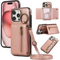 Crossbody Zipper Wallet Ring Card Holder Phone Case for IPhone 16 SE 16 15 14 13 12 11 Pro Max XS X XR 7 8 Plus Leather Cover