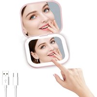 Compact Cosmetic Mirror Small Vanity Table Folding with Lights Handheld Mini Pocket Travel Makeup Mirror 2X magnifying for Gifts