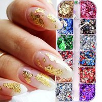 12 Colors Sparkly Ultra-Thin Aluminum Foil Nail Art Flakes Holographic Nail Glitter Foils Stickers Laser Nail Sequins Supplies