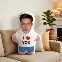 Customized "I Love You" Mini Plush Doll Personalized Photo Pillow, Perfect Couple Gift, Soft Polyester