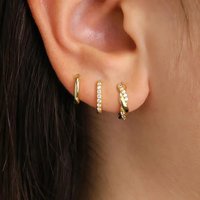 3PCS Stainless Steel Zircon Twine Twists Hoop Earrings Set For Women Minimalist Smooth Circle Earring Cartilage Piercing Jewelry