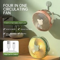 USB Rechargeable Portable Desk Fan with LED Night Light, Silent Personal Cooling Fan for Bedroom, Office, Camping