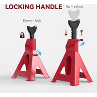 2 Ton Axle Stands Pack of 2, Heavy Duty Adjustable Jack Stands 28-42.5cm Height, Red Vehicle Support Lift for Cars, Caravans, Garages & Workshops