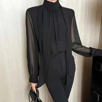 Spring New Temperament Simplicity Chiffon Shirt Tops Long Sleeve Thin Lacing Elegant Blouse Fashion High Street Women Clothing