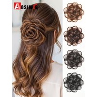 Synthetic Clip Hair Accessories Rose Flower Side Clip Hair Bun Styling Fluffy Hairpiece for Women 1pc Braided Flower Hair Bun