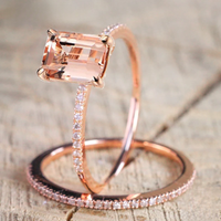 ZDADAN 925 Sterling Silver 2pcs 18K Rose Gold Square Zircon Rings For Women Wedding Jewelry