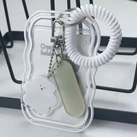 Transparent Card Holder Student Bus Campus Meal Card, 3-inch Polaroid Card Holder, Spring Pendant Keychain