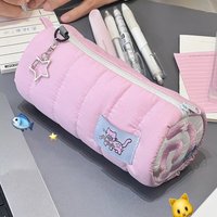 INS Pink Pen Bag Soft Towel Roll Large Capacity Pencil Case Stationery Cosmetic Storage Bag Organizer Creative Students Gift
