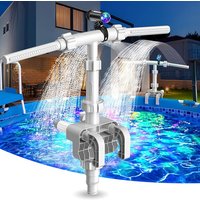 Above Ground Pool Fountain with Lights 360°Adjustable Dual Spray Waterfall Fountains Fits Top Rails from 1.2"-4.7" Pool Sprinkle