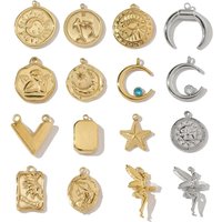3pcs/Lot Stainless Steel Crescent Angel Eye Sun Charms Square Brick Palm Leaf Starfish Necklace DIY Small Pendant Wholesale
