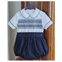 0-6Y Boy Summer Navy Blue Smocked Outfit Suit A73