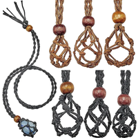 Adjustable Necklace Cord Empty Meditation Stone Holder Wax Rope Necklace Natural Quartz Crystal Healing Stone Chakra Net Bag
