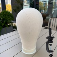 White Canvas Wig Head with Mounting Holes,Mannequin Head with Adjustable Clamp Holder for Styling,Easy to Use,Wig Accessories