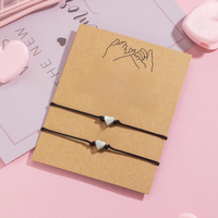 Two Card Pack with Multiple Color Available Copper Heart Adjustable Rope Chain Couple Bracelet As A Gift for Valentine's Day