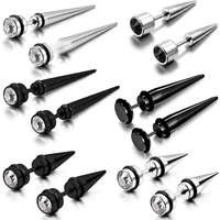 1 Pair Men's Stainless Steel Fake Illusion Tunnel Cheater Piercing Jewelry Stud Earrings Set Punk Jewelry