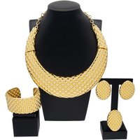 Women Jewelry Set Gold Plated Necklace Round Pendant Simple Earrings Bracelet Banquet Party Gift Free Shipping
