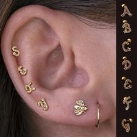 1PC 26 English Letter of the Alphabet Earrings Zircon Stainless Steel Lobe Stud Ear Cartilage Piercing Helix Woman Cute Jewelry