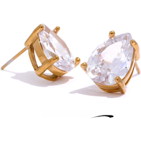 Yhpup Shinny AAA Cubic Zirconia Stainless Steel Water Drop Stud Earrings Women 18k Gold Plated Waterproof Fashion Bling Jewelry