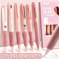 6Pcs/Set Soft Grip Gel Pens Student 0.5mm Black Ink Retractable Writing Pen Siging Pen Kawaii Stationery School Office Supplies