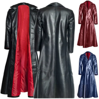 Women Lapel Gothic Punk Black Long Coat Winter Leather Long Jacket Goth Vampire Coat Dark Knight Cool Cape Coat