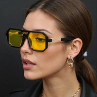 Sunglasses For Women Lady Geometric Double Bridge Glasses Thick Heavy Metal Wind Square Color Lenses Flat Top Fashion Sunglasses