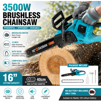 Akumulatorowa piła łańcuchowa 3500W, 16 cali, bezszczotkowa, ręczna piła do cięcia drewna, kompatybilna z akumulatorami litowymi Makita 18V, elektryczna piła do cięcia gałęzi z podwójnym zasilaniem