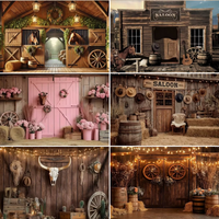 Rural Farmhouse Country Western Cowboy Themed Party Decoration Background Stable Barn Banner Celebrations Photo Backdrop Props
