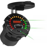 18W USB PD Car Charger Car Modification Accessories Waterproof Socket with LED Voltmeter Switch for Cars Motorcycles Boats