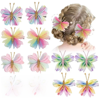 ncmama 2Pcs/set Gradient Mesh Butterfly Hair Clips For Baby Girls Cute Flocking Hairpin Barrettes Kids Headwear Hair Accessories