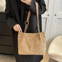 Retro Large Capacity Shoulder Bag Casual Simple Portable Shopper Tote Bag Corduroy Solid Commuter Zipper Women's Handbag