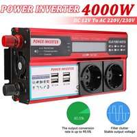 Inwerter mocy 4000W DC 12V na AC 220V 230V z 4 gniazdami USB EU do ładowania i wyświetlaczem LED