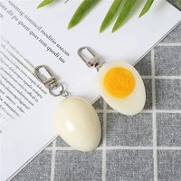 1PC Boiled Egg Key Chain Simulation PVC Bag Pendant Funny Food Model Metal Car Keychain For Women Girl DIY Deco