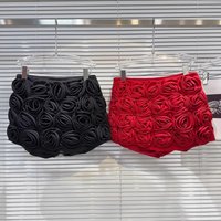 Women's Elegant High Street 3d Flowers Shorts Lady Summer Streetwear Solid Color High Waist Floral Short Pants