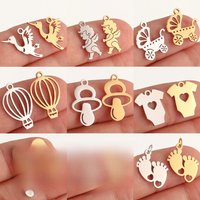 5Pcs Baby Footprint/Heart/Hot Air Balloon Charms Stainless Steel DIY Love Pendants Fadeless Jewelry Making for Necklace Earring