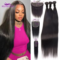 Extensions de Cheveux Humains Lisses 15A avec Closure 2x6/5x5/13x4, Cheveux Brésiliens Vierges Non Traités, 100% Cheveux Naturels pour Femmes