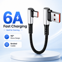 USB C Cable 6A Fast Charging Short Cord USB A to Type C 90 Degree Right Angle Braided Charger 0.25m 0.5m for Phone Gaming
