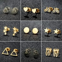 AliExpress SMJEL Golden Minimalist Stainless Steel Earings Small Heart Round Star Geometric Stud Earrings for Women Bicycle Fitness Sport Jewelry
