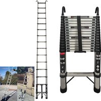 4.4M Stainless Steel Ladder with Hooks, 14.4FT Telescope Ladder with Safety Lock, Anti-slip Thickened Stainless Steel, 330lbs load, Portable Folding Ladders for Home and Construction Use image 3