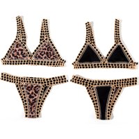 Reversible Leopard Handmade Crochet Bikinis Set Black Poolside Swimwear Blue Paisley Luxury Swimsuit maillot de bain femme