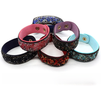 AliExpress NONE Fashion Women Jewelry Irregular Gravel Shards Crystal Rhinestones Leather Wrap Bracelet Button Adjustable Couple Bracelet Gift