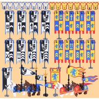 Medieval Rome Knight Figures Shoulder Armor Flag Building Blocks Military Army Soldier Weapons War Horse Robe MOC Bricks Kid Toy