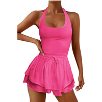 Women Running Workout Rompers Jumpsuits Gym Yoga Clothes Athletic Solid Color Sleeveless Cross Backless Tennis Playsuits