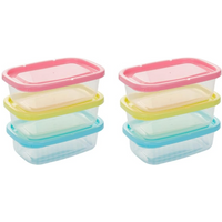 Six 709-milliliter rectangular plastic food containers with colorful LIDS, lunch boxes, suitable for storing fruits and food