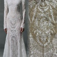 Unique Off White Mesh Embroidery Floral High Quality Bridal Lace Fabric DIY Sewing Accessories Fabric Clothes