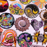 Sun Moon Flower Patch Iron On Patches On Clothes Cartoon Embroidered Patches For Clothing Stickers Jacket Jeans Sewing Badge DIY