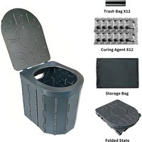 Portable Camping Toilet with Lid & Toilet Roll Holder Removable Seat Cushion&Phone Holder, for Camping Trips Car Indoor/Outdoor