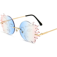 SO&EI Fashion Rimless Unique Irregular Round Sunglasses Women Vintage Gradient Lens Eyewear Shades UV400 Sun Glasses Men